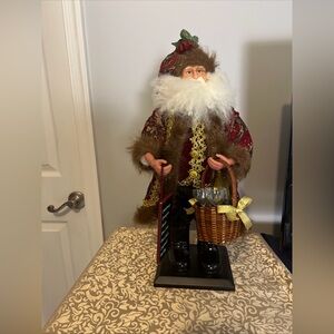 Standing Santa With Wine List And Wine Basket Holiday Black Boots Spirits  18”